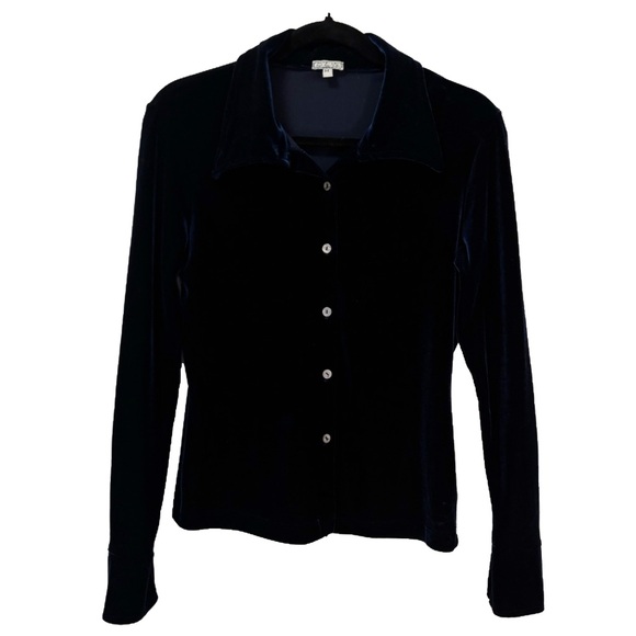 Tops - Beautiful vintage lush deep blue velour button up shirt size M